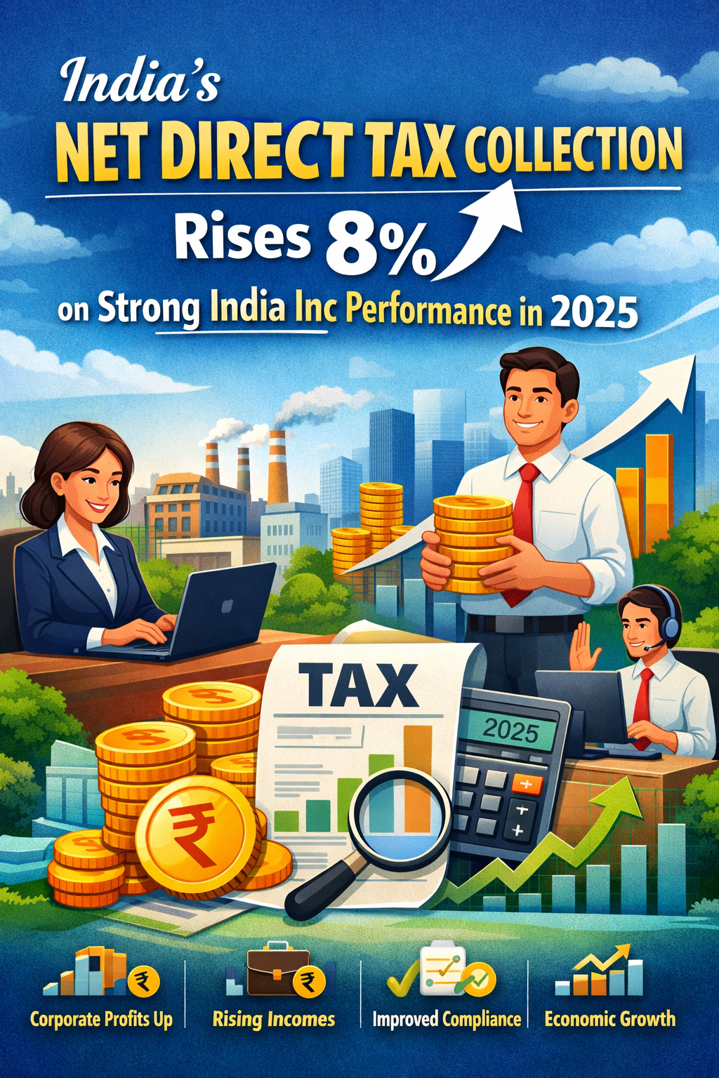 India’s Net Direct Tax Collection Rises 8% on Strong India Inc Performance in 2025